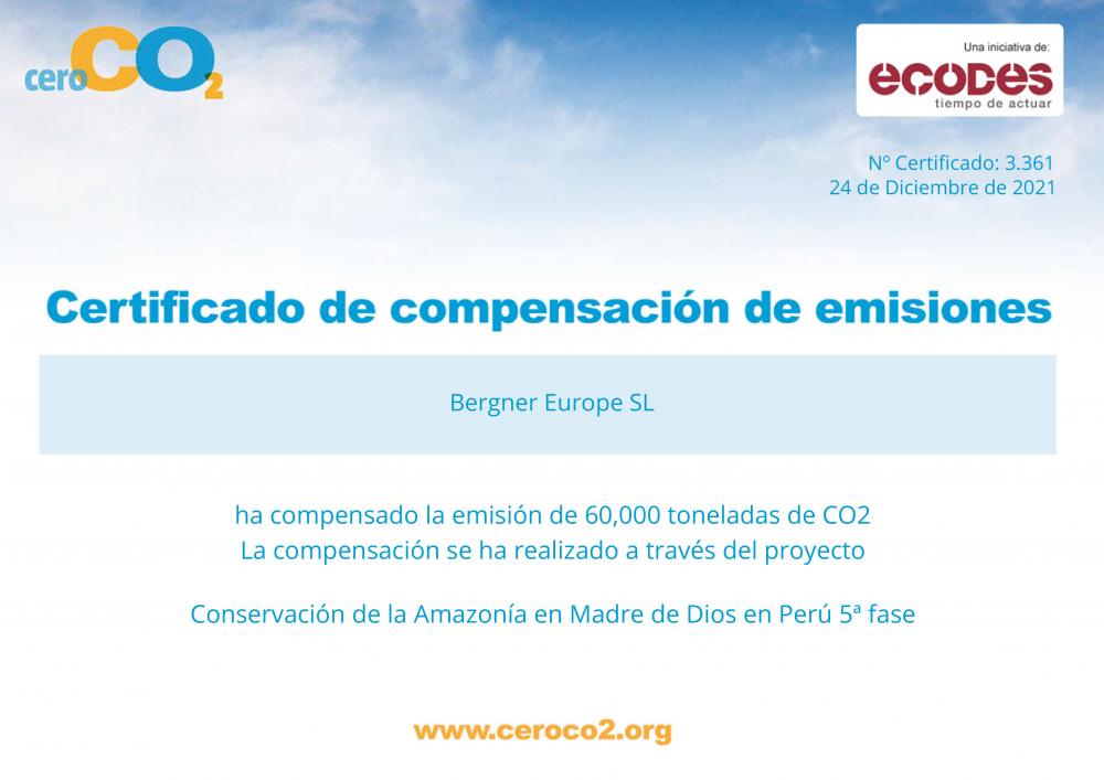 Bergner ha compensado la emisión de 60,000 toneladas de CO2 en 2021